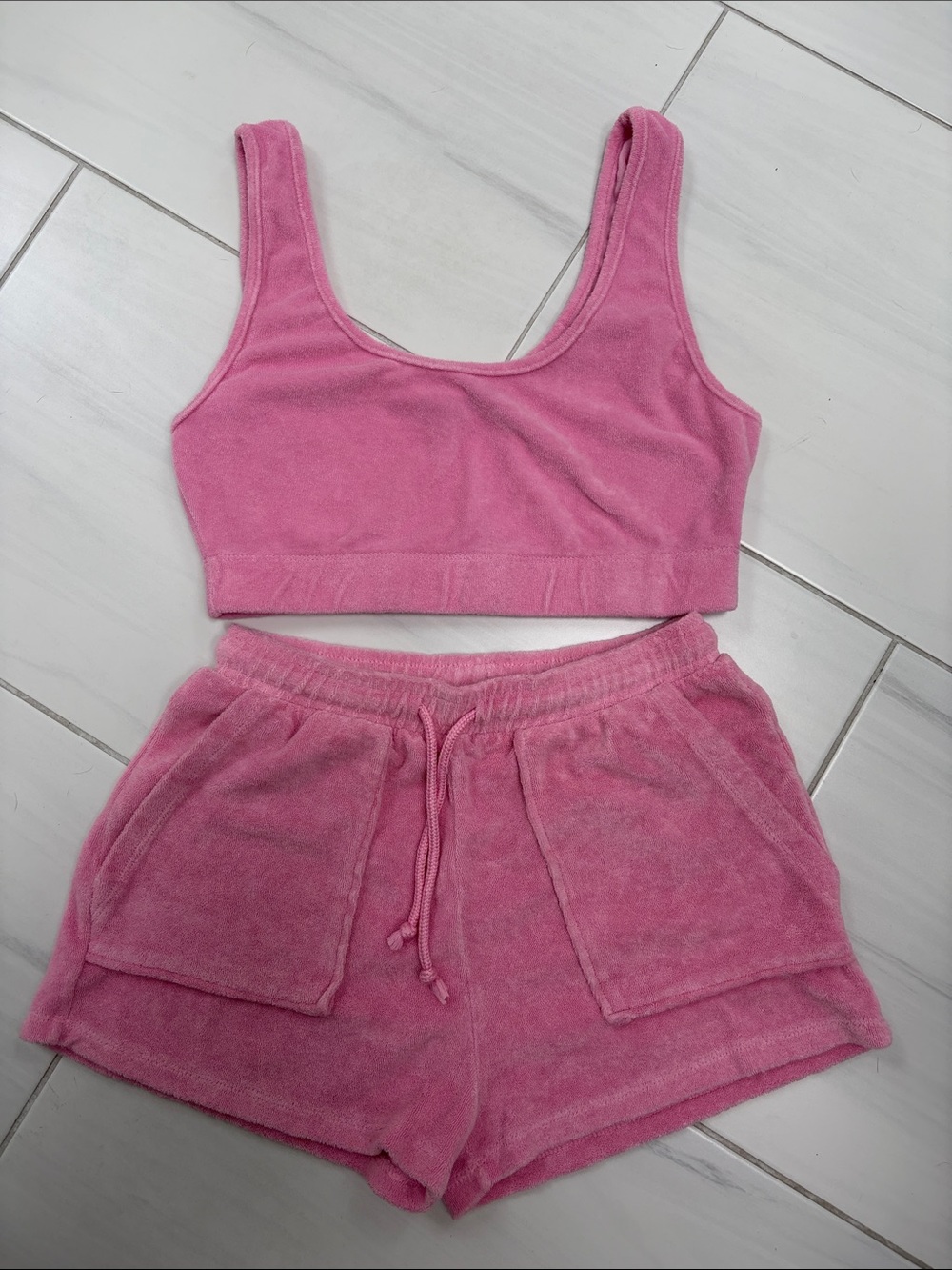 Zara Pink Terry Swim Coverup Set - Tank & Shorts